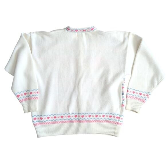 90s Eddie Bauer Cardigan Sweater Lamb Sheep Heart Duck Flower Granny Grandma L - Picture 2 of 9